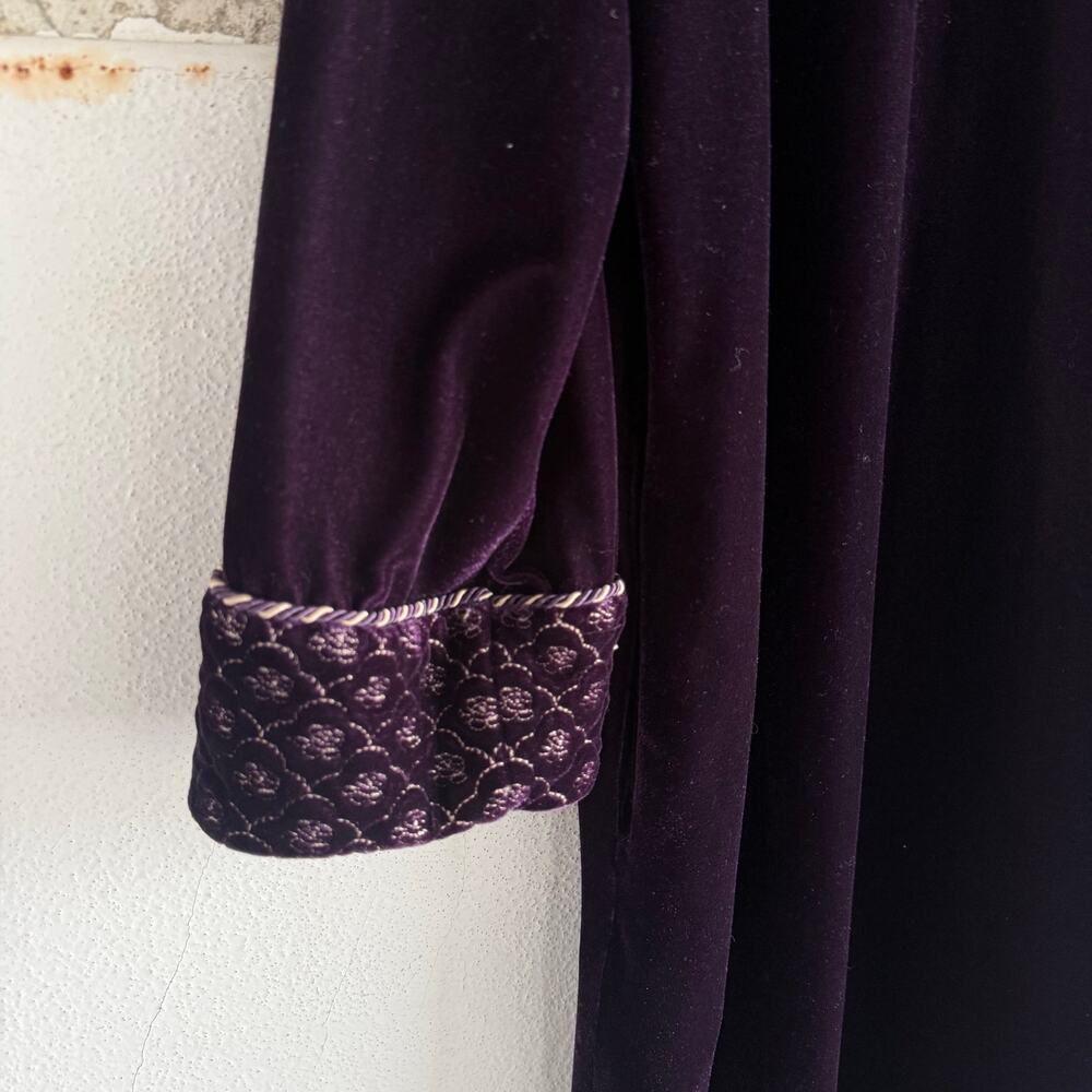 Vtg Velvet Maxi Robe 90s‎ Adonna Zip Front Housecoat Glam Loungewear Nightgown L - Picture 4 of 12